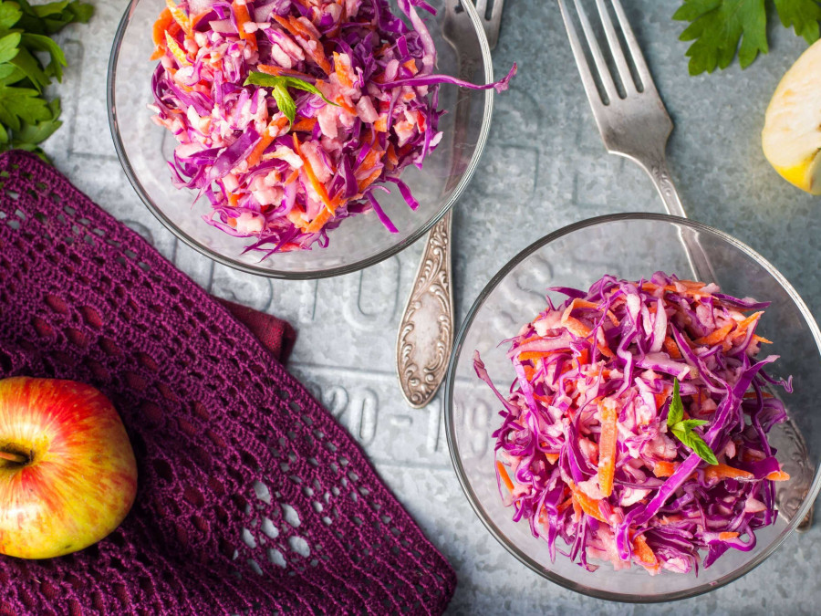 Carrot and apple coleslaw with mustard vinaigrette
