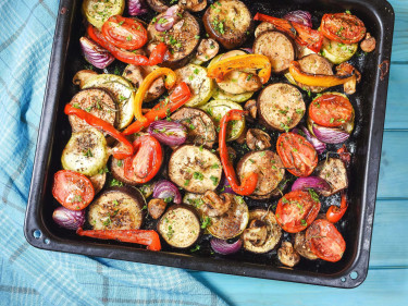 Vegetable Tray Bake with Pesto
