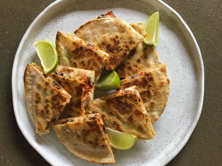 Black bean quesadilla with speedy guacamole